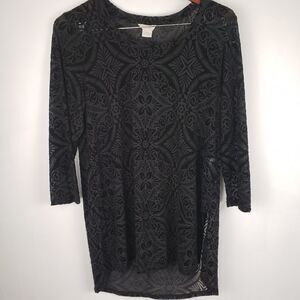 Ariat Womens Crochet Mesh Nori Side Slit Top  BLACK Medium